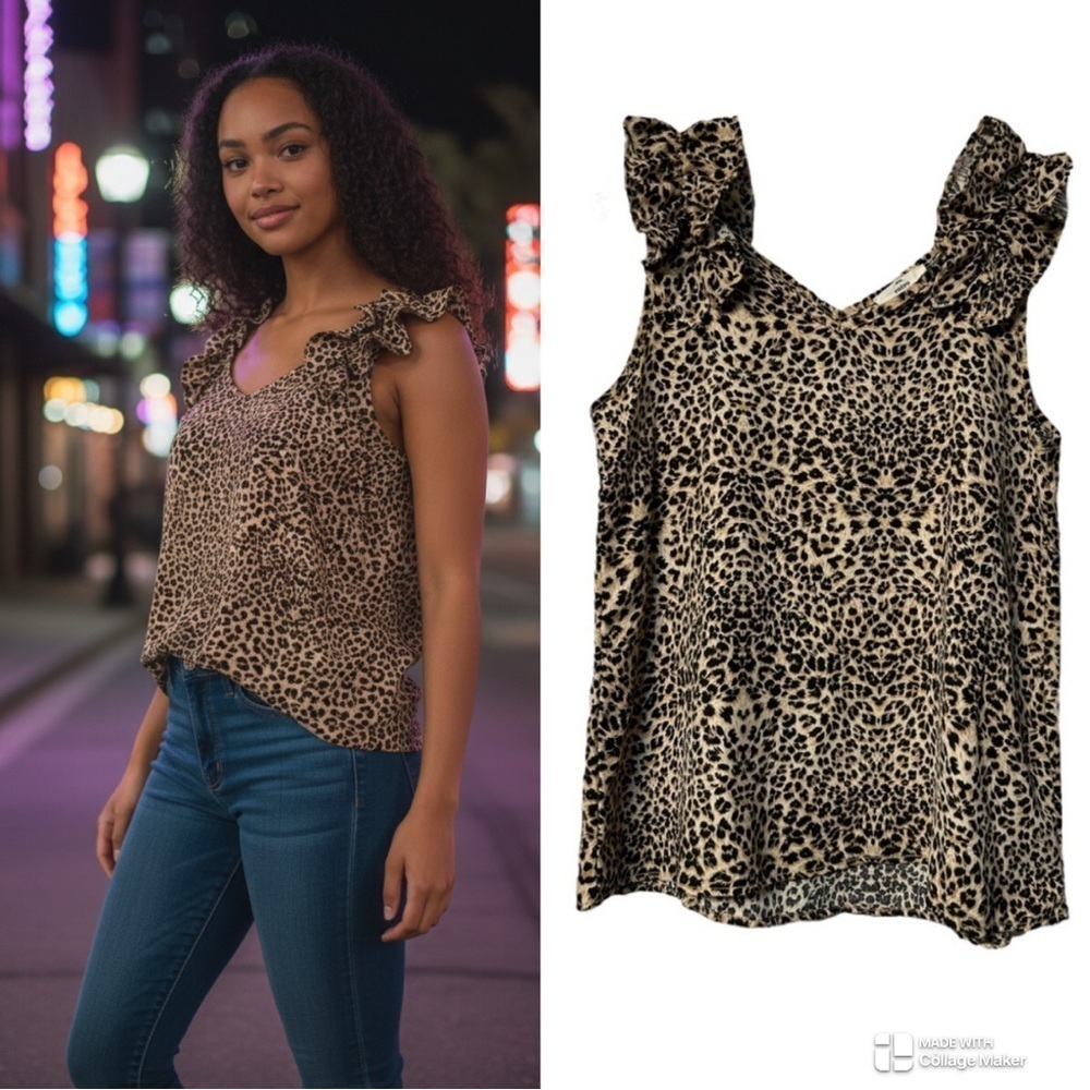 Anthropologie Entro Leopard Print Sleeveless Top